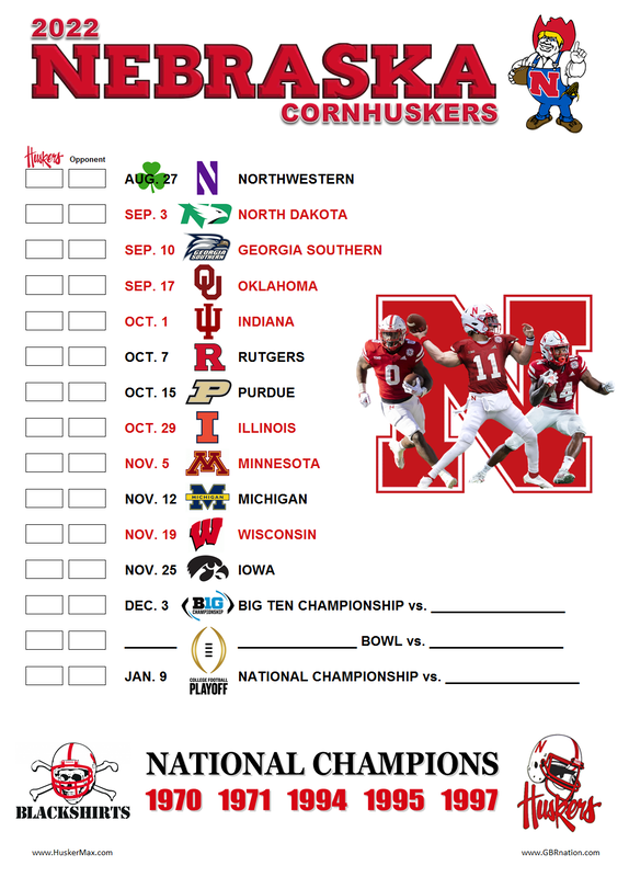 Nebraska Cornhuskers printable football schedule